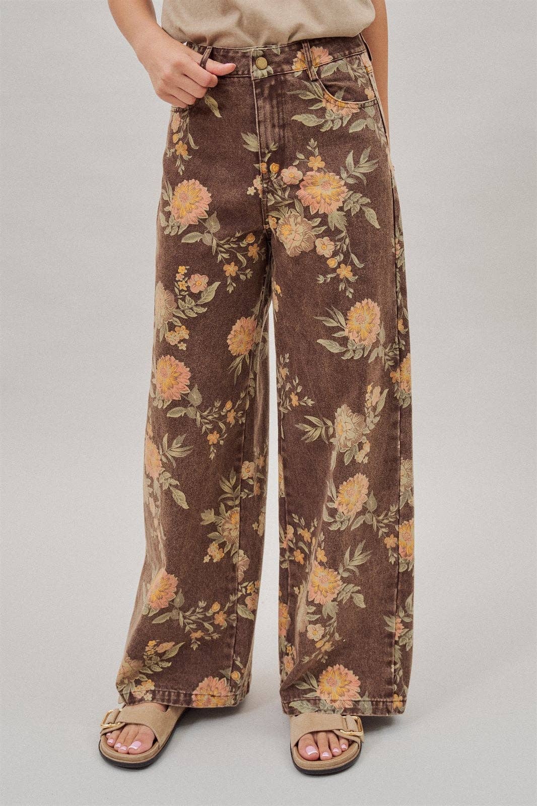 Urban Daizy - Vintage Botanical High-Rise Wide Leg Denim