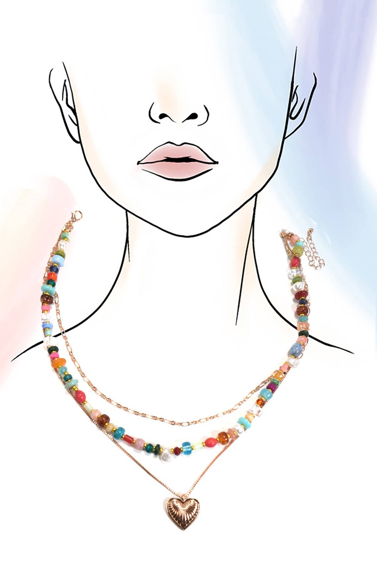 JOSSLYN by wall to wall - MULTI LAYERED BEADED HEART CHARM NECKLACE | 80N1244