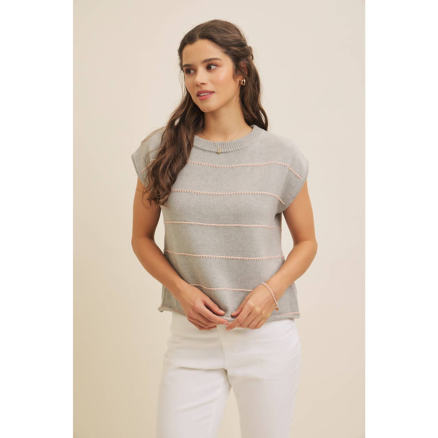 STITCH DETAILED STRIPE SWEATER TOP