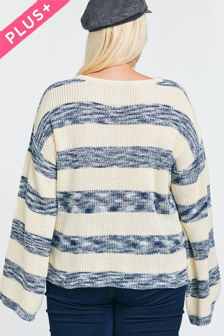 Plus Oversize Stripe Knit Bell Sleeve Sweater