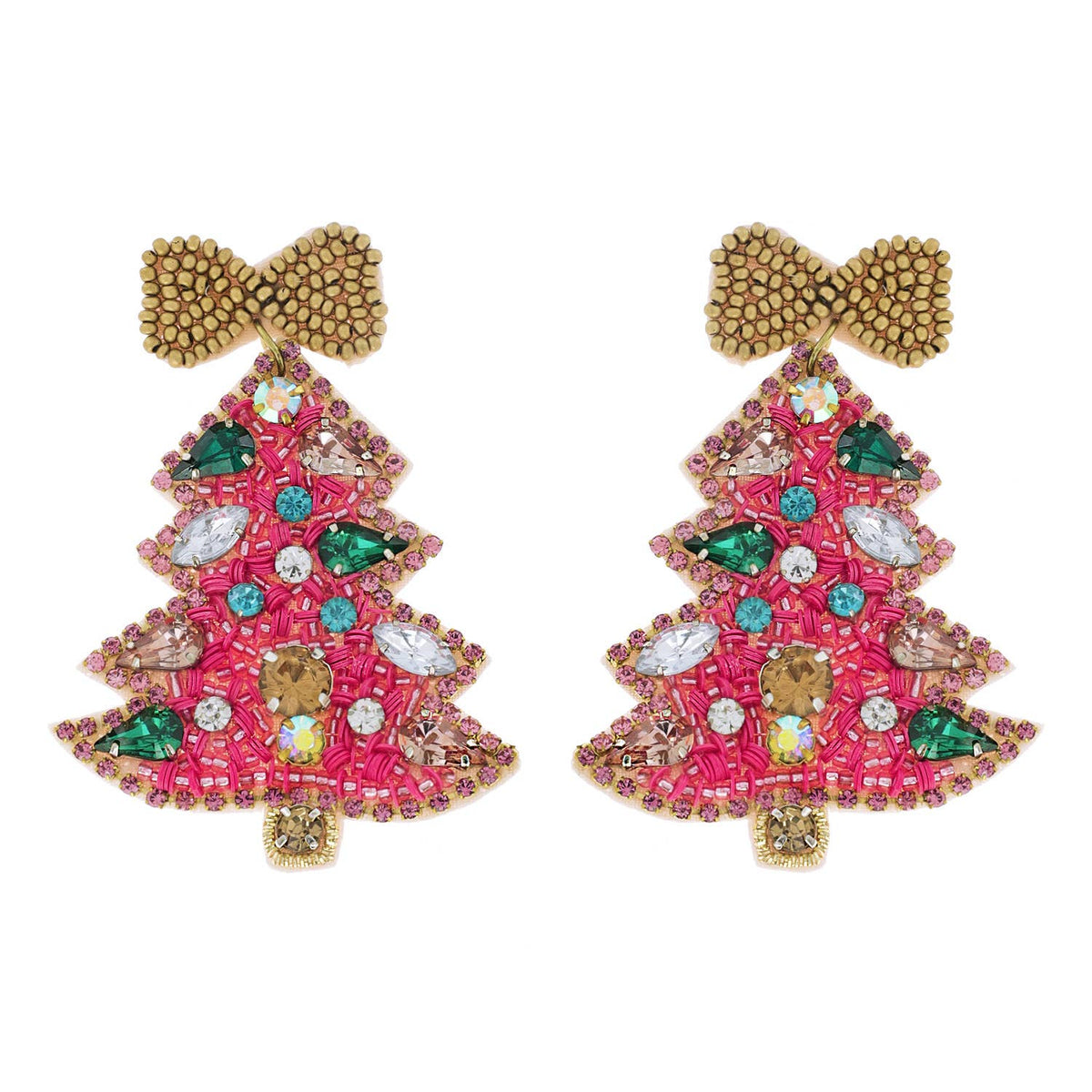 SP Sophia Collection - Jeweled Christmas Tree Beaded Embroidery Earrings