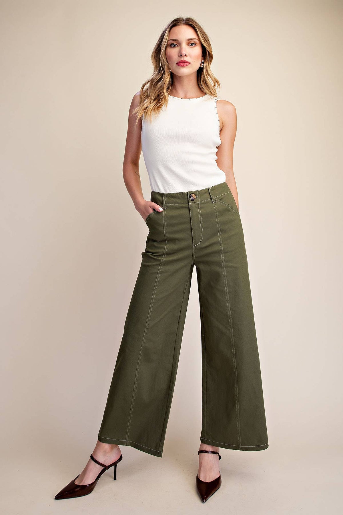 Glam - High Rise Stitch Seamed Stretch Wide Leg Pants
