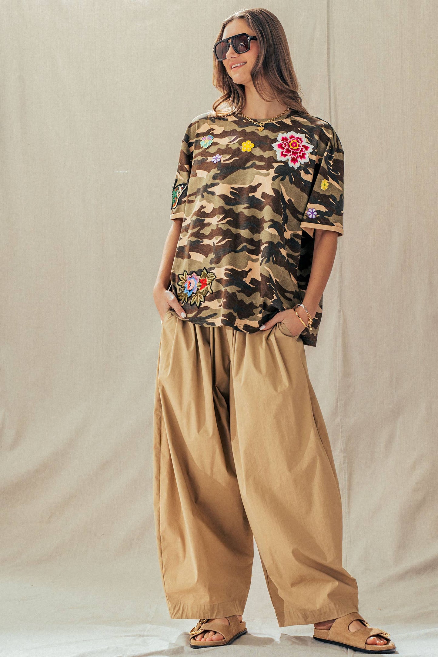 Camo Floral Patch Oversized Cotton Tee