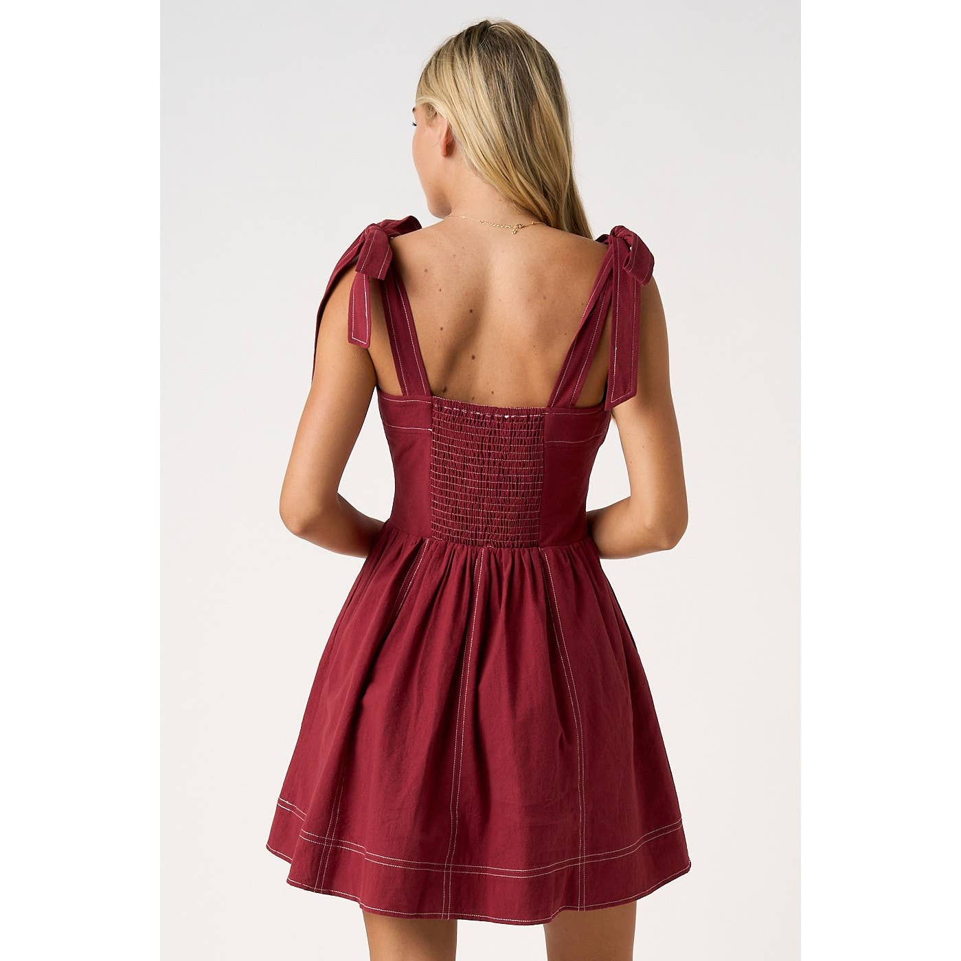 GAME DAY CONTRAST STITCH TIE SHOULDER MINI DRESS