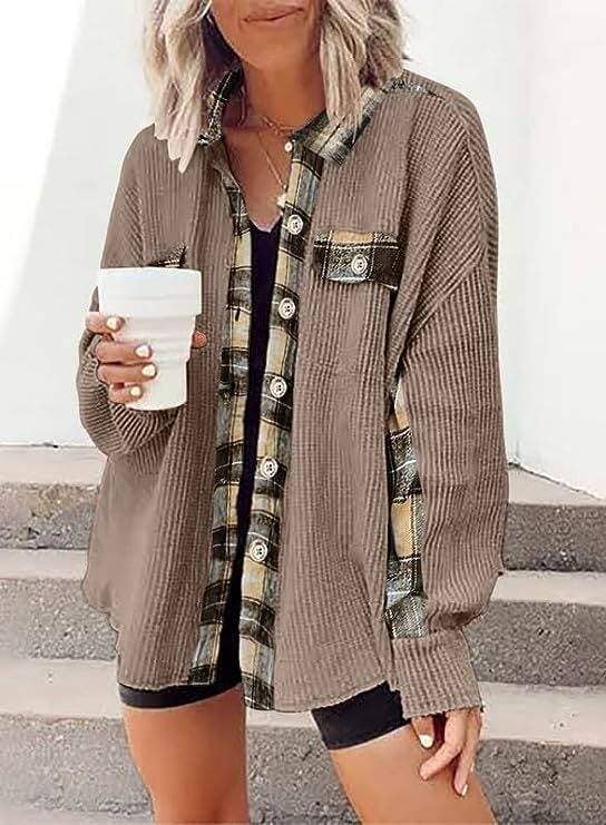 Sleeve top melliflo waffle knit plaid shacket