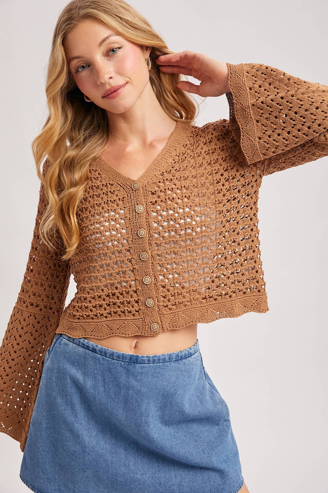 Bluivy - BUTTON DOWN OPEN-KNIT CROCHET CARDIGAN