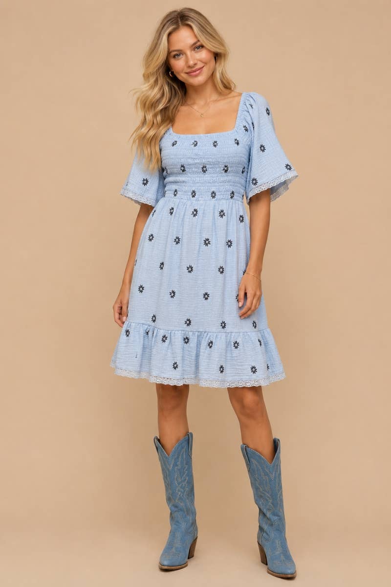 Gauze  Embroidered Dress