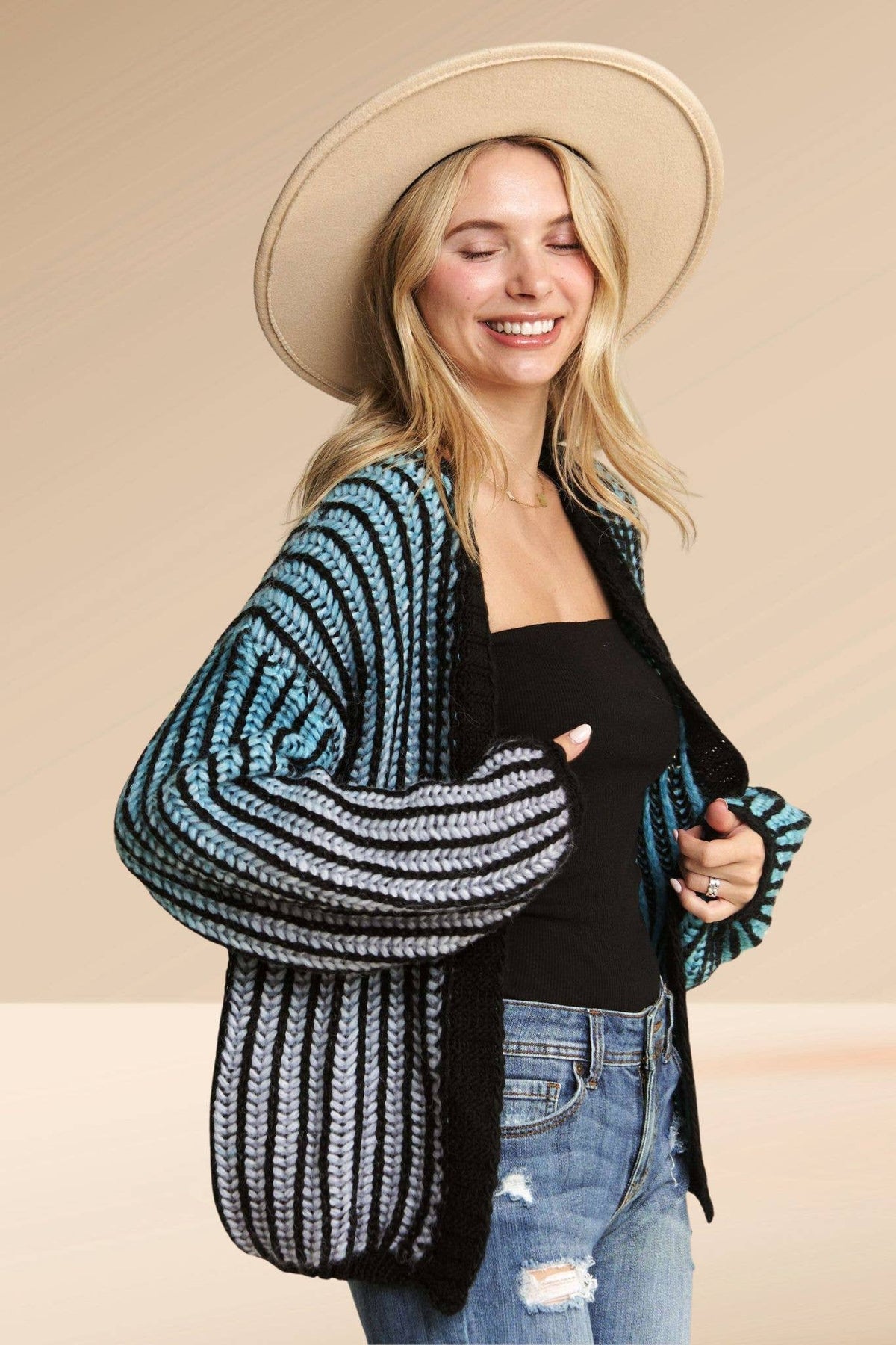 Madelyn - LESW3599- MULTI COLOR OMBRE SWEATER CARDIGAN