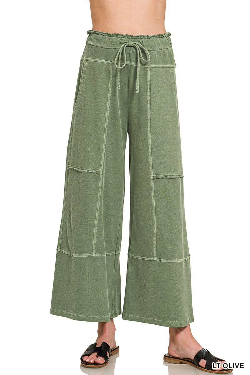 Vanilla Monkey - French Terry Washed Exposed-seam Wide Leg Pants
