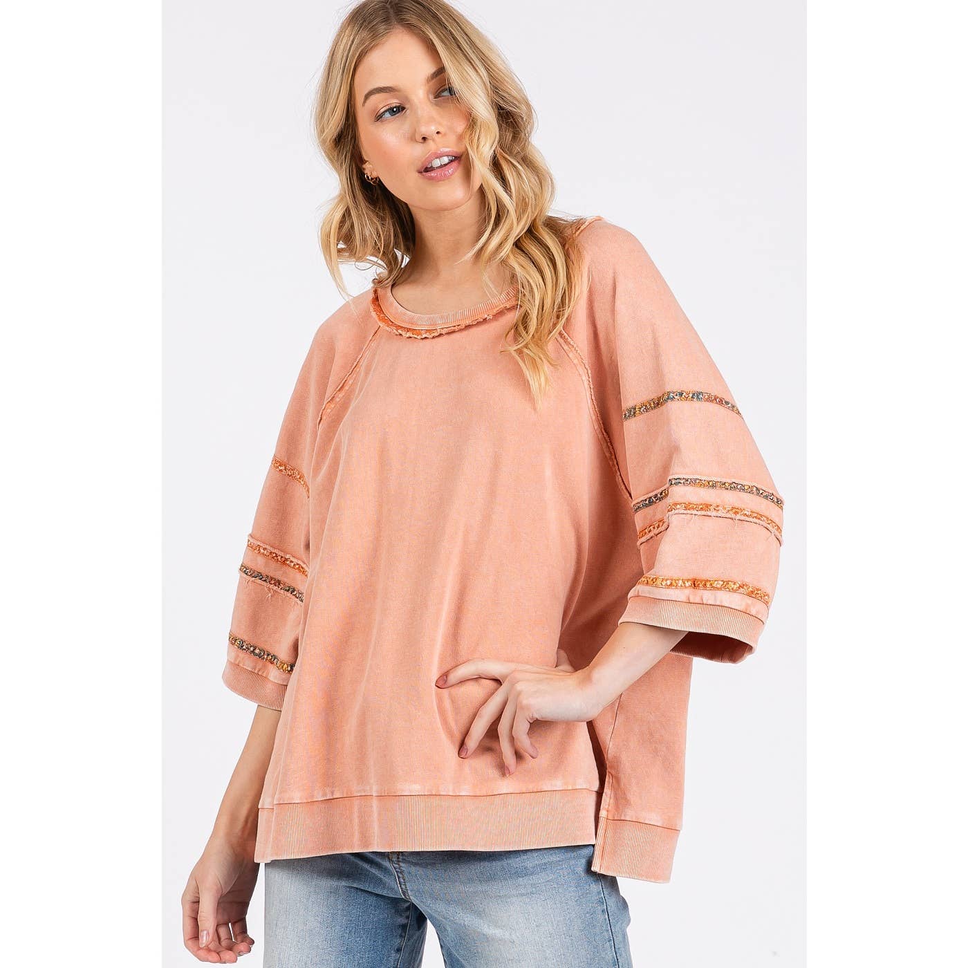 CONTRAST TRIM MINERAL WASH FRENCH TERRY TOP
