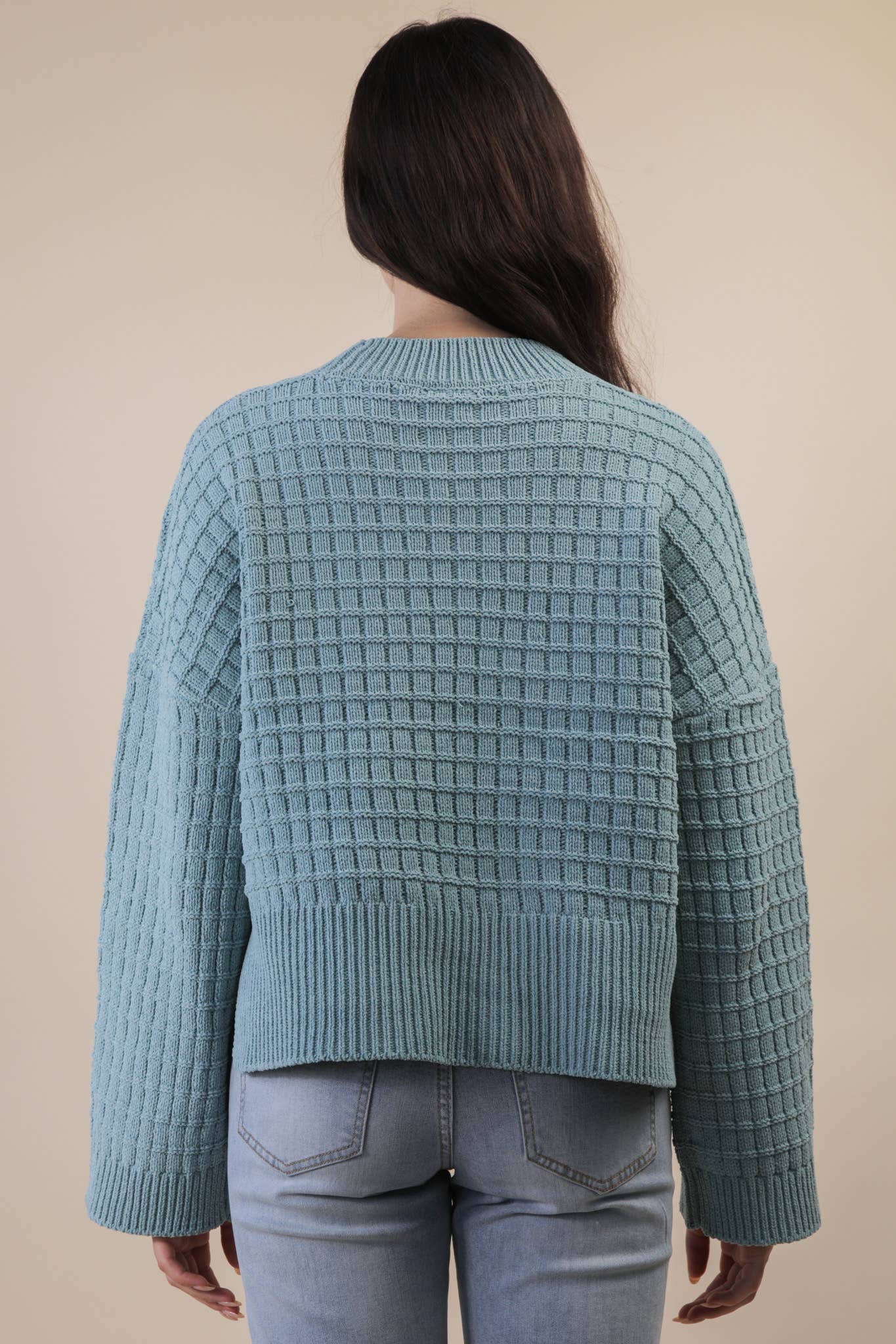 12W3518N-Oversized Textured Solid Casual Knit Sweater Top