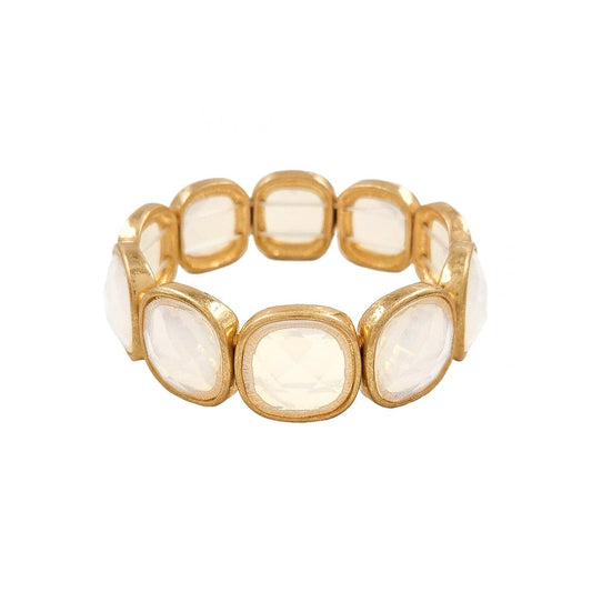 What's Hot - White Opal Square Stone and Gold Stretch Bracelet