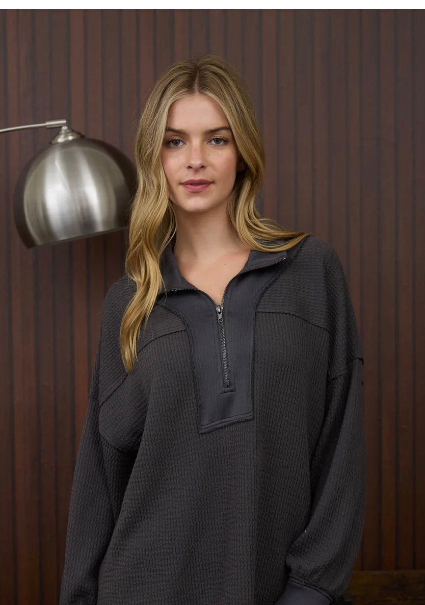 Half zip collared waffle top