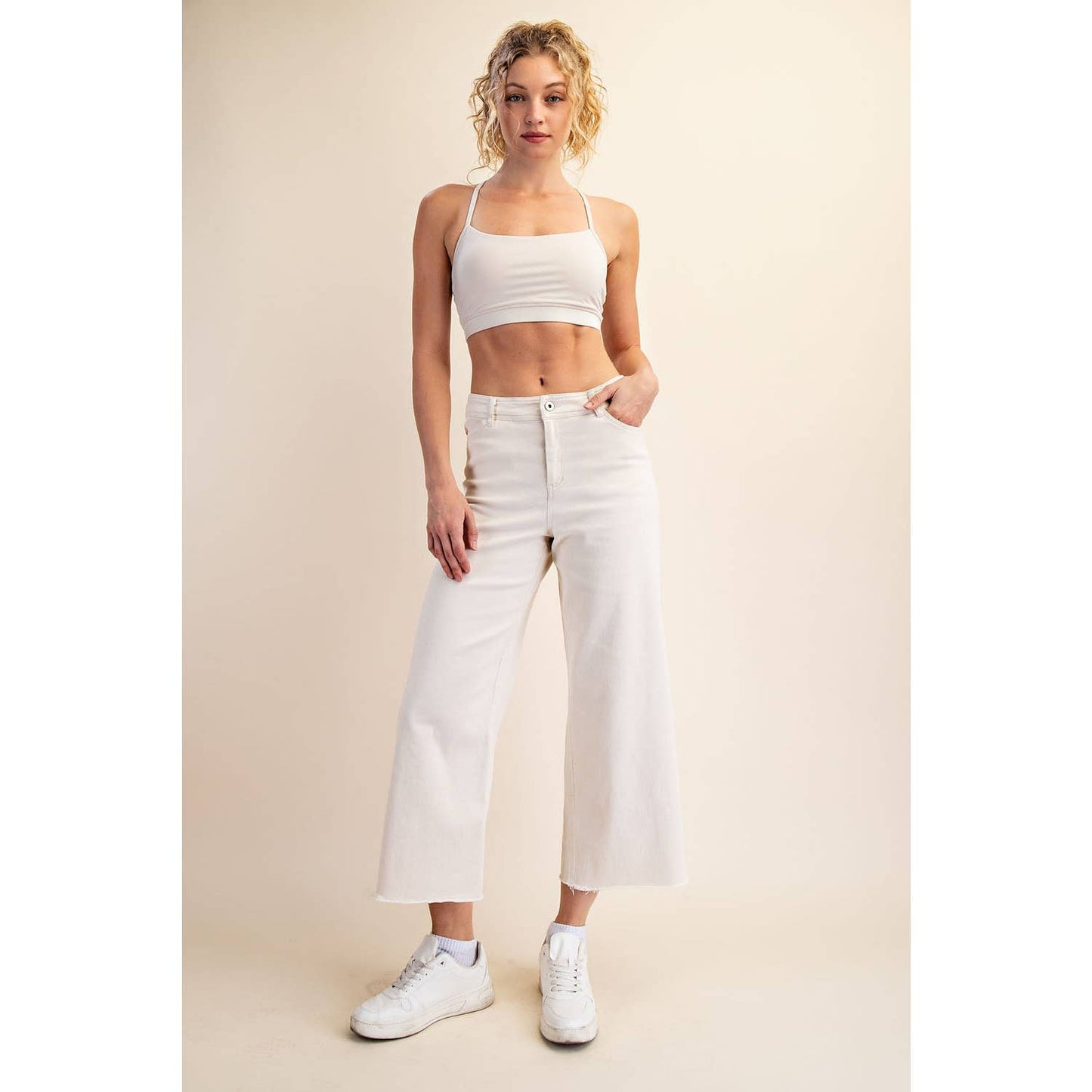 COTTON TWILL WIDE LEG ANKLE PANT