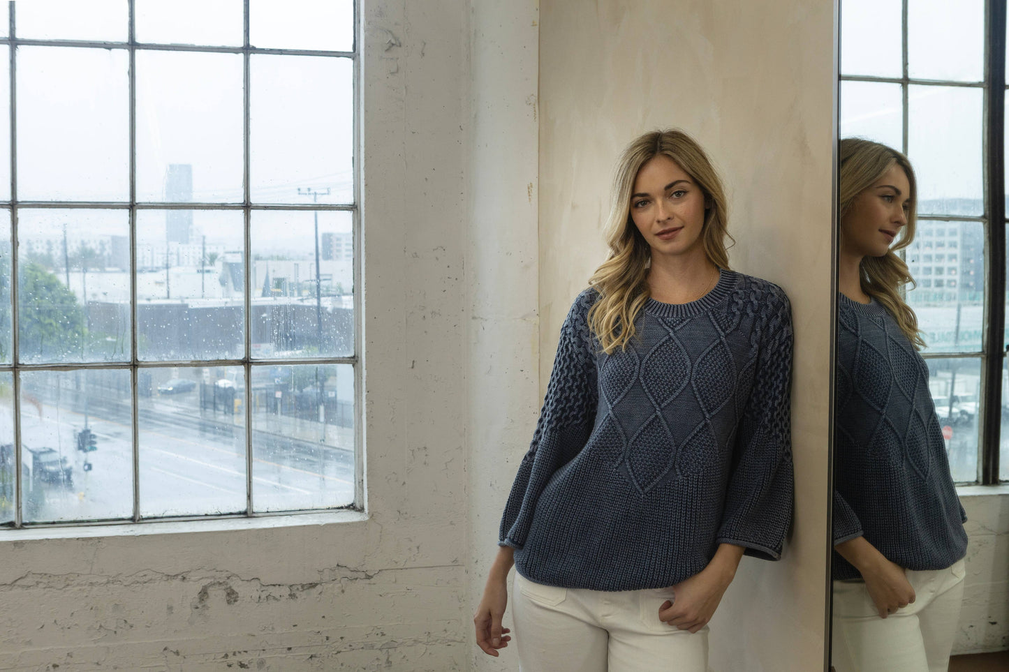 SA00122T - Textured Pattern Washed Casual Sweater