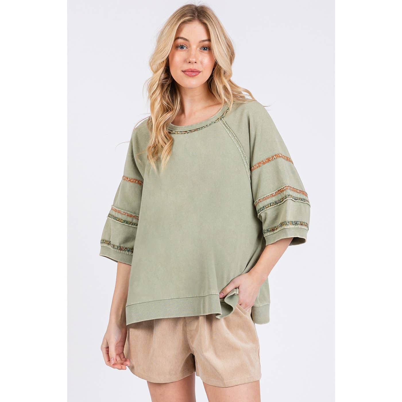 CONTRAST TRIM MINERAL WASH FRENCH TERRY TOP