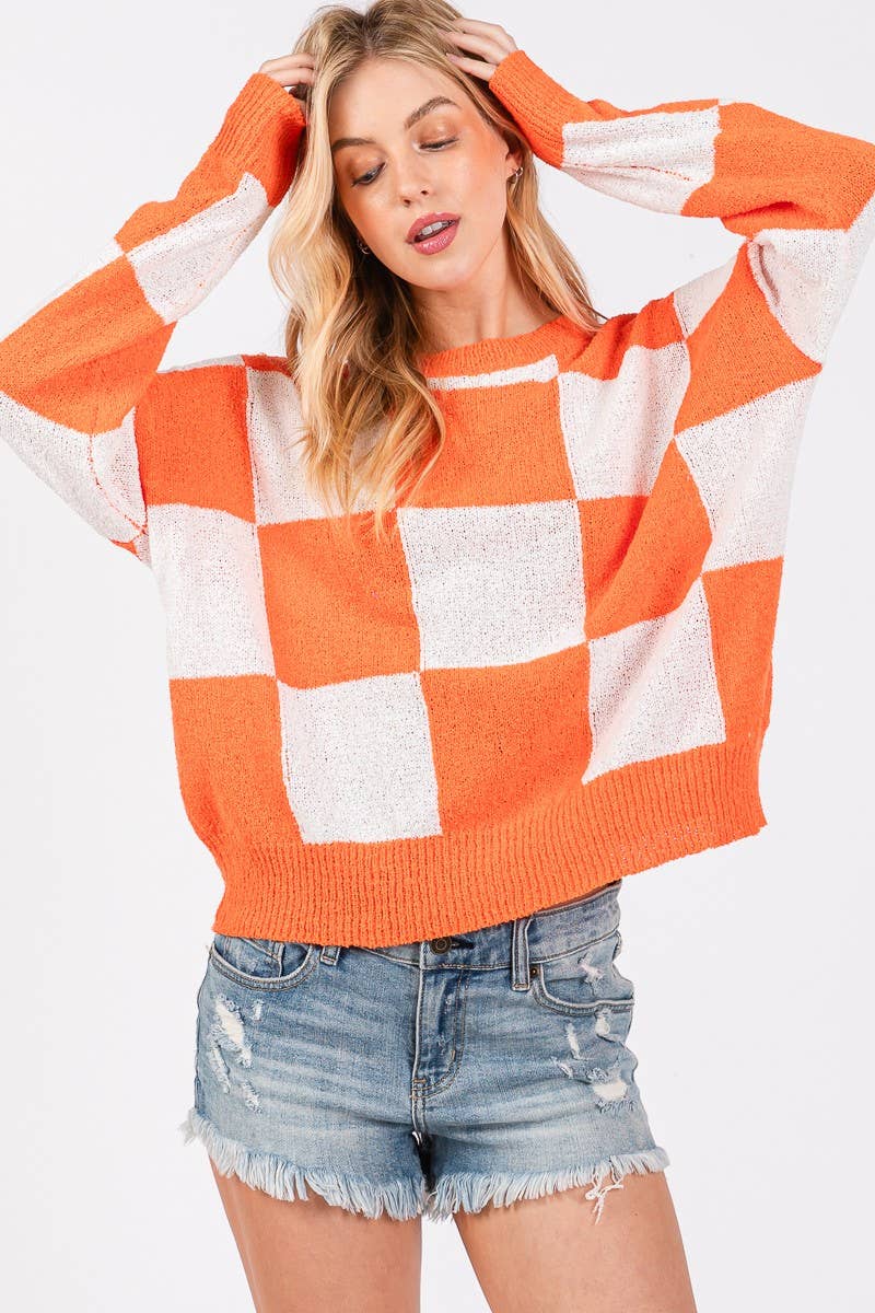 GAME DAY CHECKER SWEATER TOP