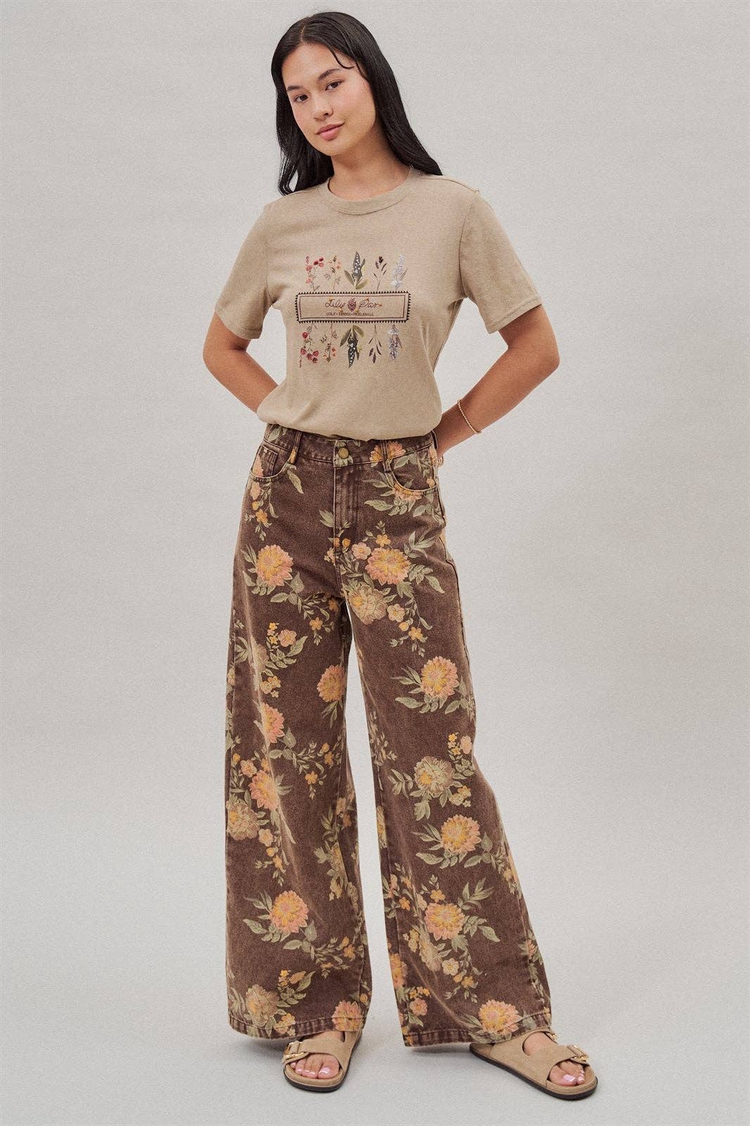 Urban Daizy - Vintage Botanical High-Rise Wide Leg Denim