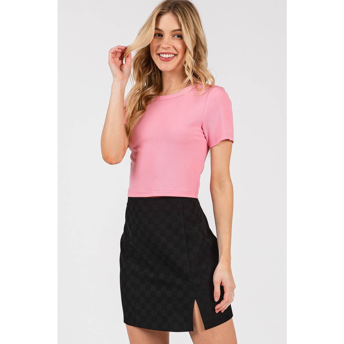 mittoshop - RIBBED ROUND NECK SHORT SLEEVE BASIC CROP TEE