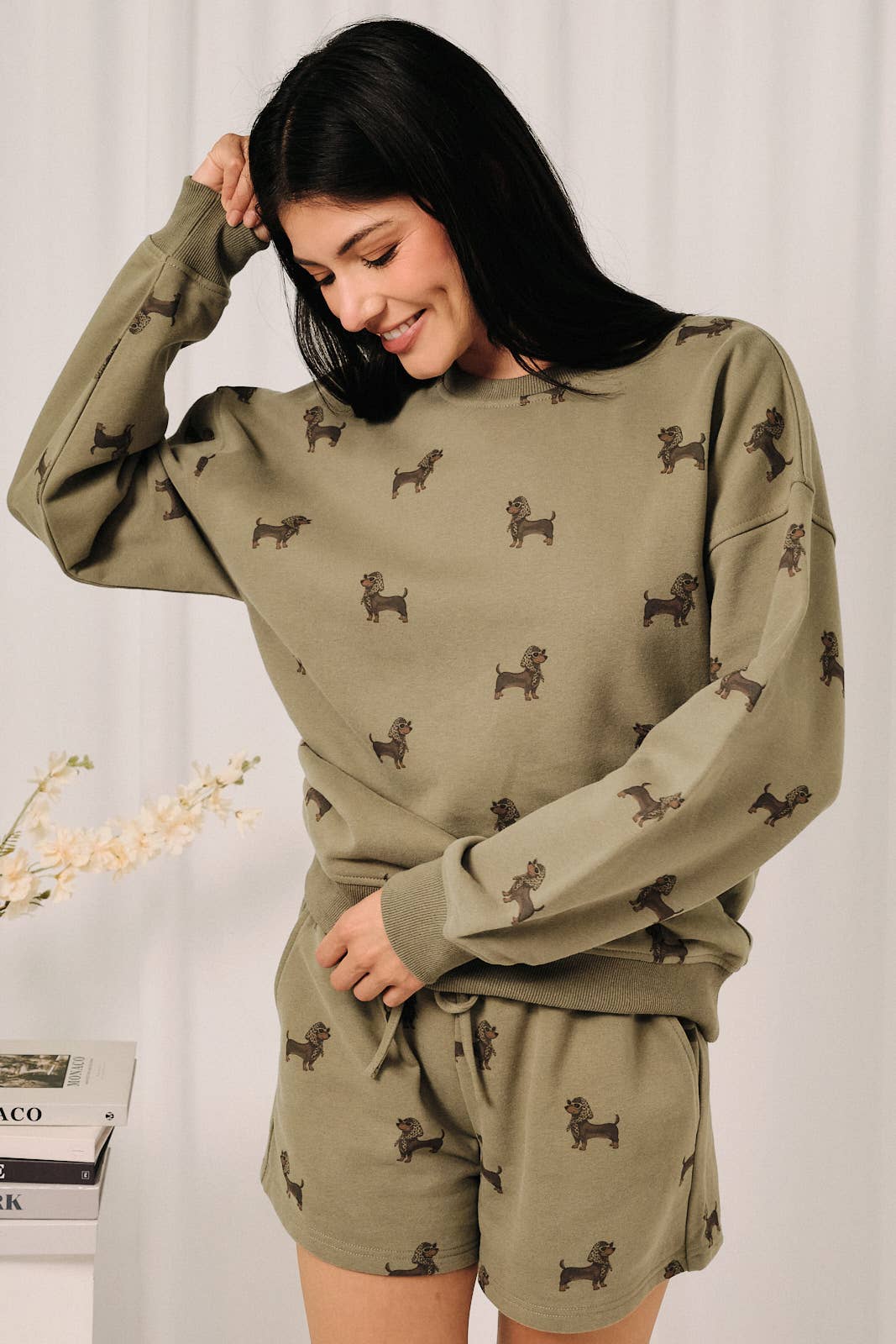 ROUND NECK LONG SLEEVE WEENIE ALL OVER PRINT SWEATSHIRT