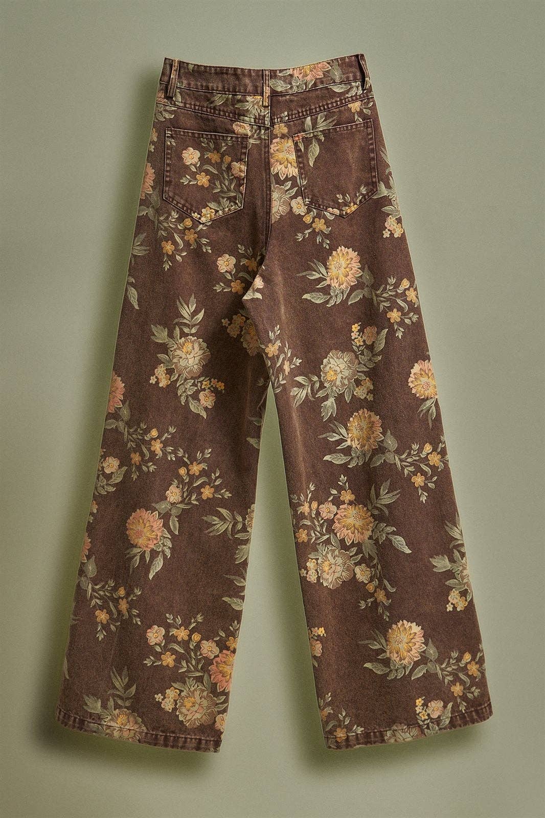 Urban Daizy - Vintage Botanical High-Rise Wide Leg Denim
