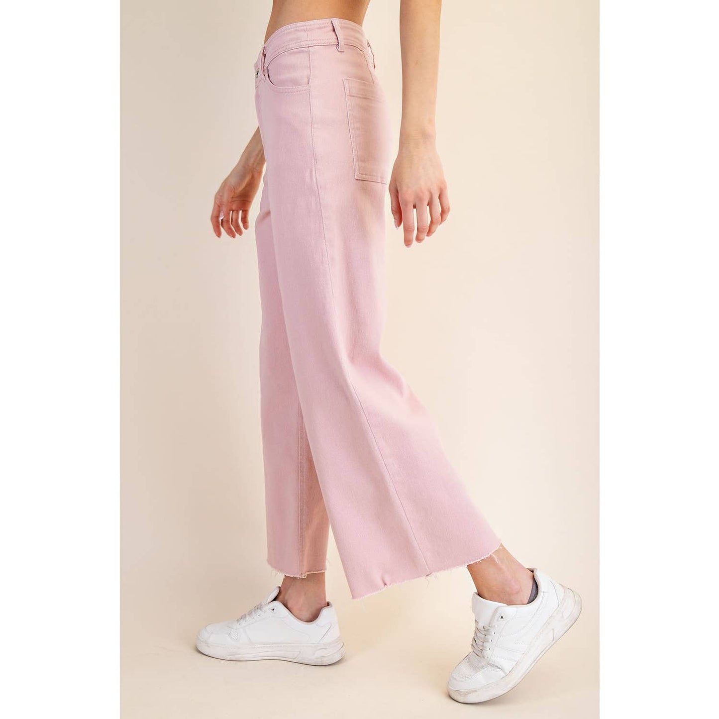 COTTON TWILL WIDE LEG ANKLE PANT