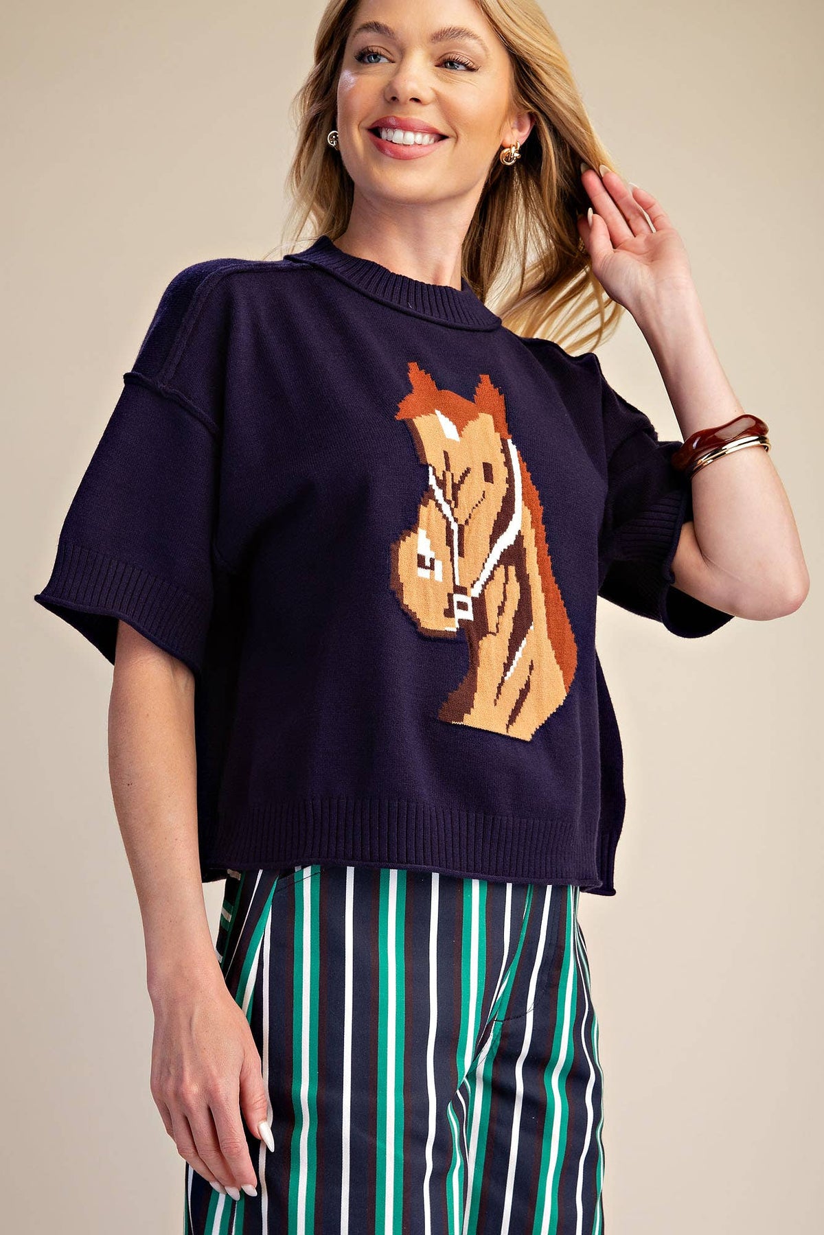 Glam - Western Horse Crew Neck Sweater