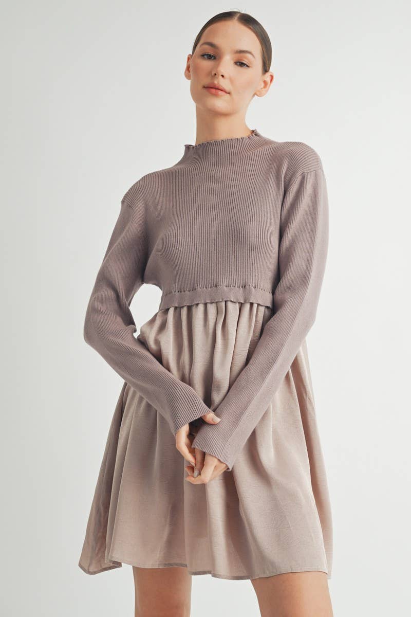 Long Sleeve Twofer Sweater Mini Dress