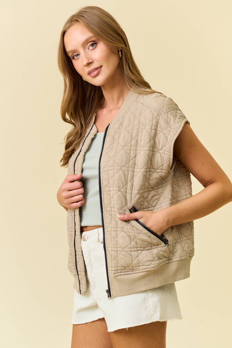 QUILTED JERSEY ZIP UP VEST - 10758J