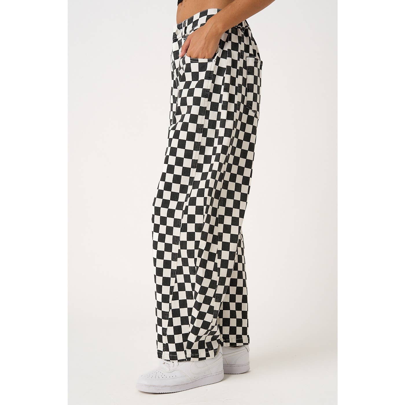 mittoshop - GAME DAY CHECKERED ELASTIC WAIST BARREL PANTS