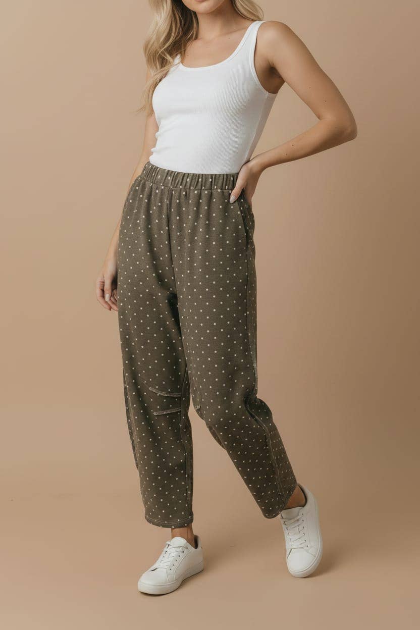 Haptics - Elastic Waist Polka Dot Barrel Pants