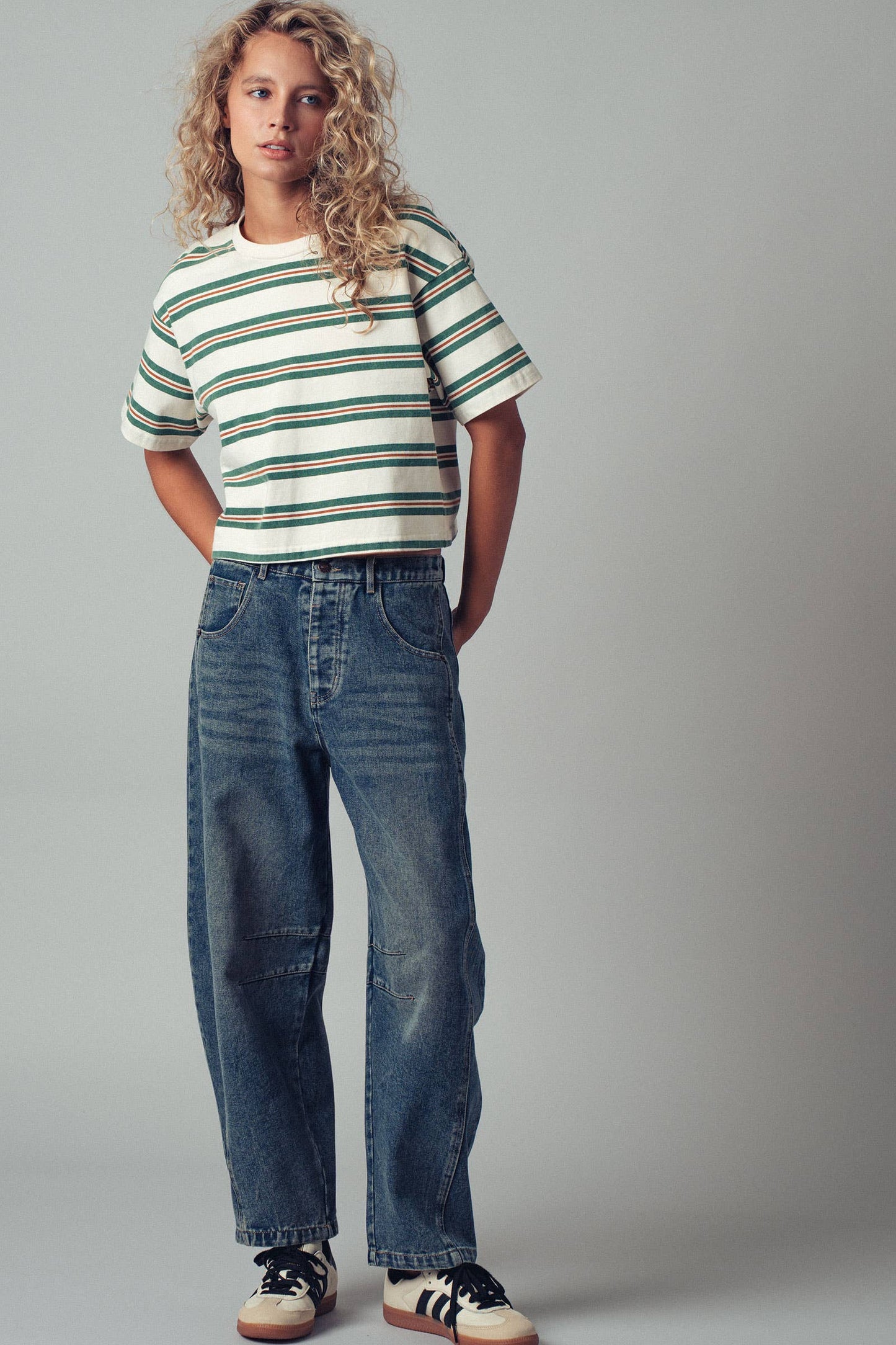 Urban Daizy - Vintage Washed Striped Cotton Crop Tee