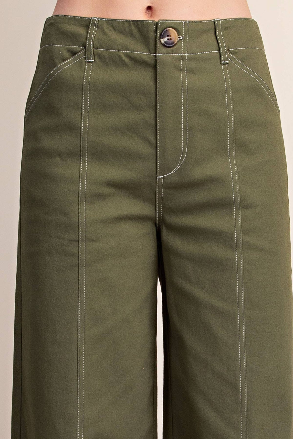Glam - High Rise Stitch Seamed Stretch Wide Leg Pants
