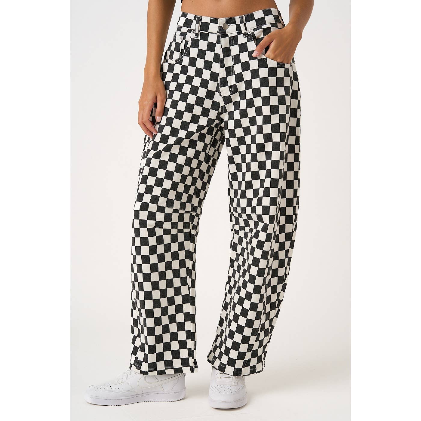 mittoshop - GAME DAY CHECKERED ELASTIC WAIST BARREL PANTS