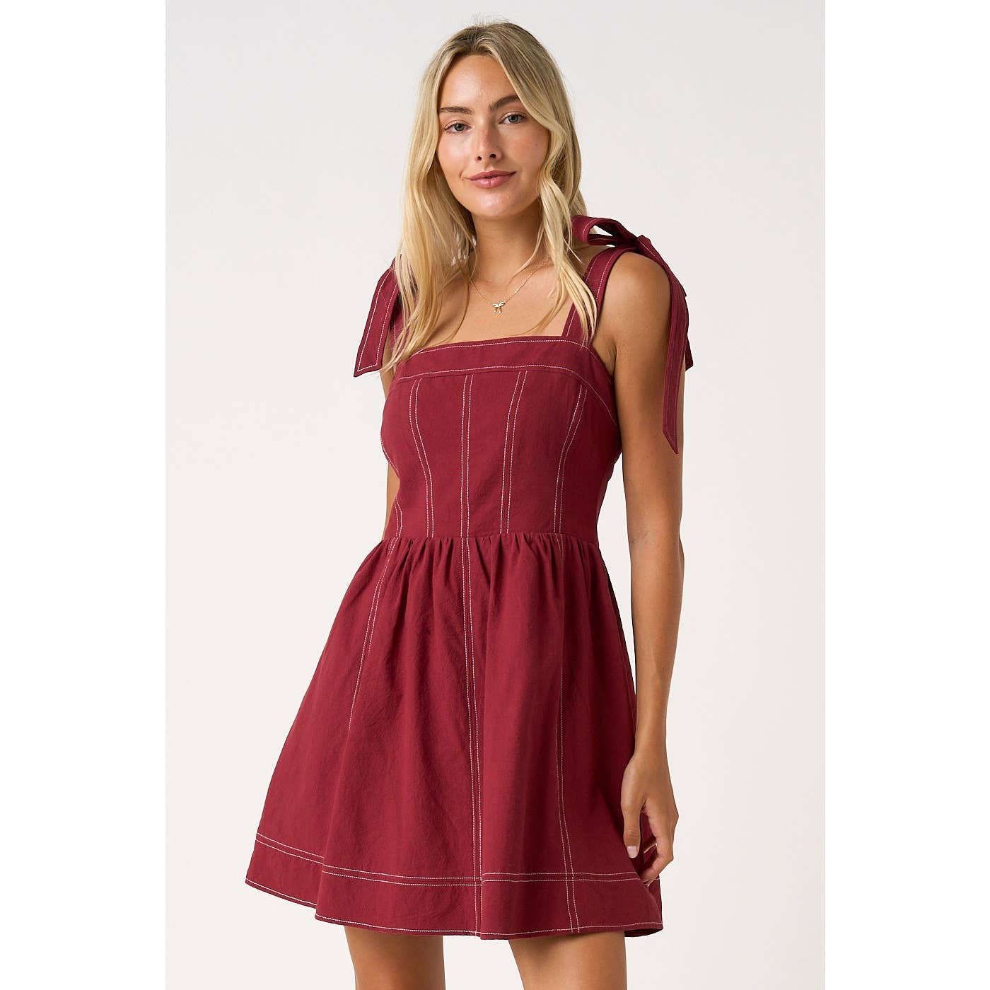 GAME DAY CONTRAST STITCH TIE SHOULDER MINI DRESS