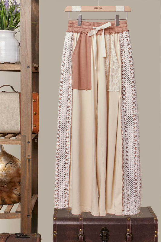Mello. - Lace Accents Patchwork Maxi Pants