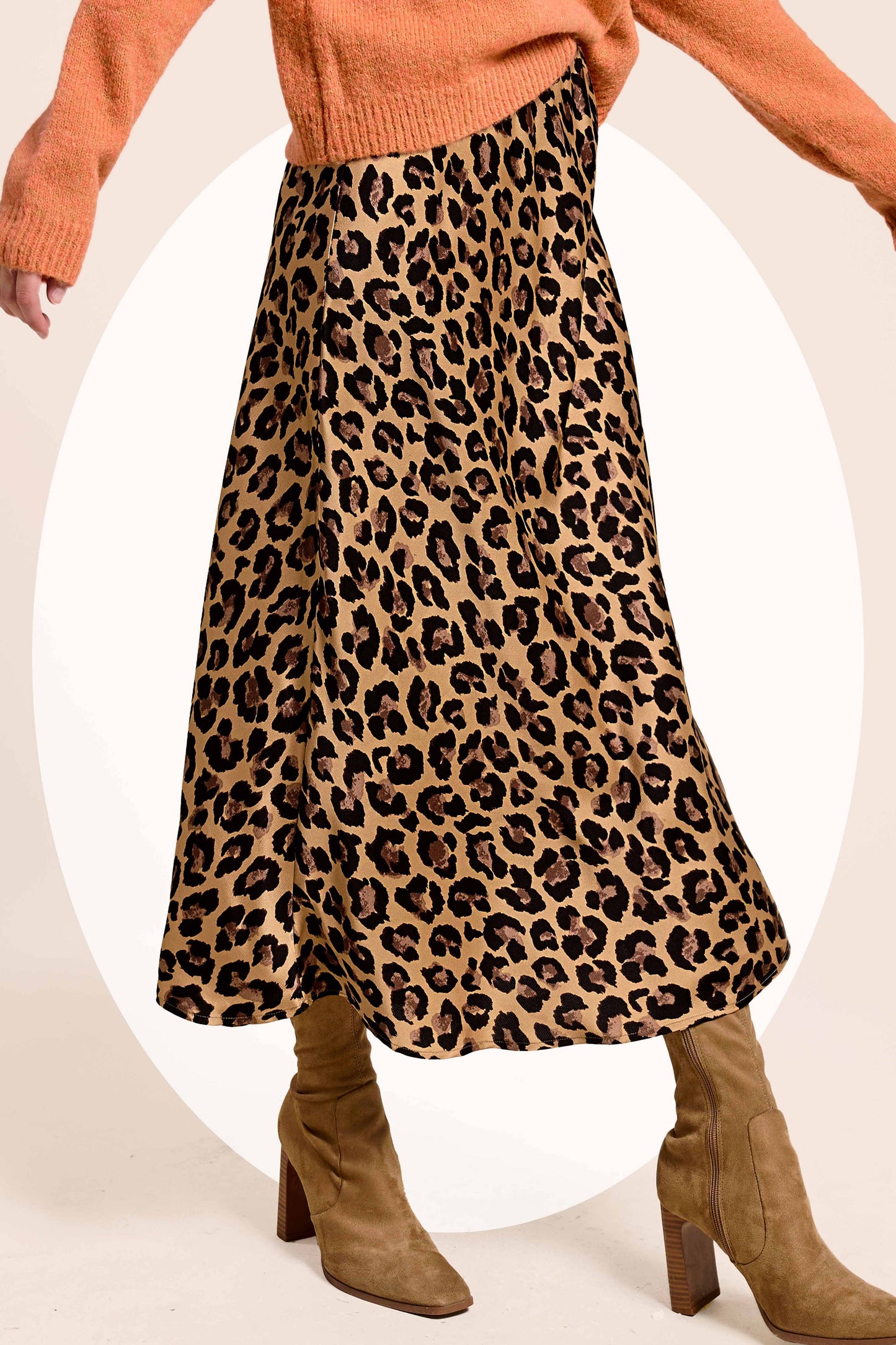 JDP4235-Leopard Dressy Satin Skirt Long Panel Skirt