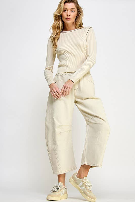 CONTRAST ROUND NECK RIB TOP