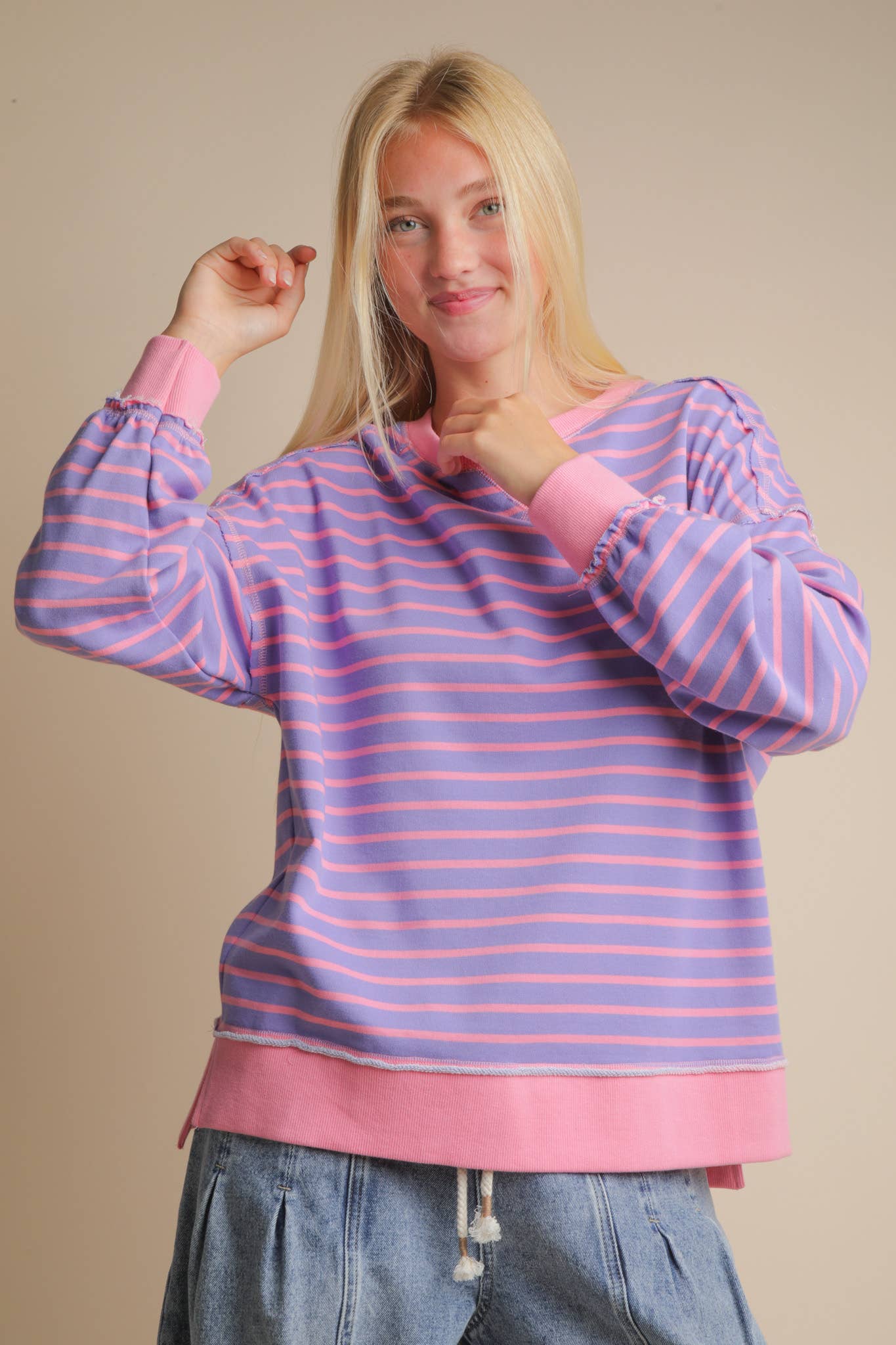 NT11927-Stripe Comfy Casual Oversized Knit Top