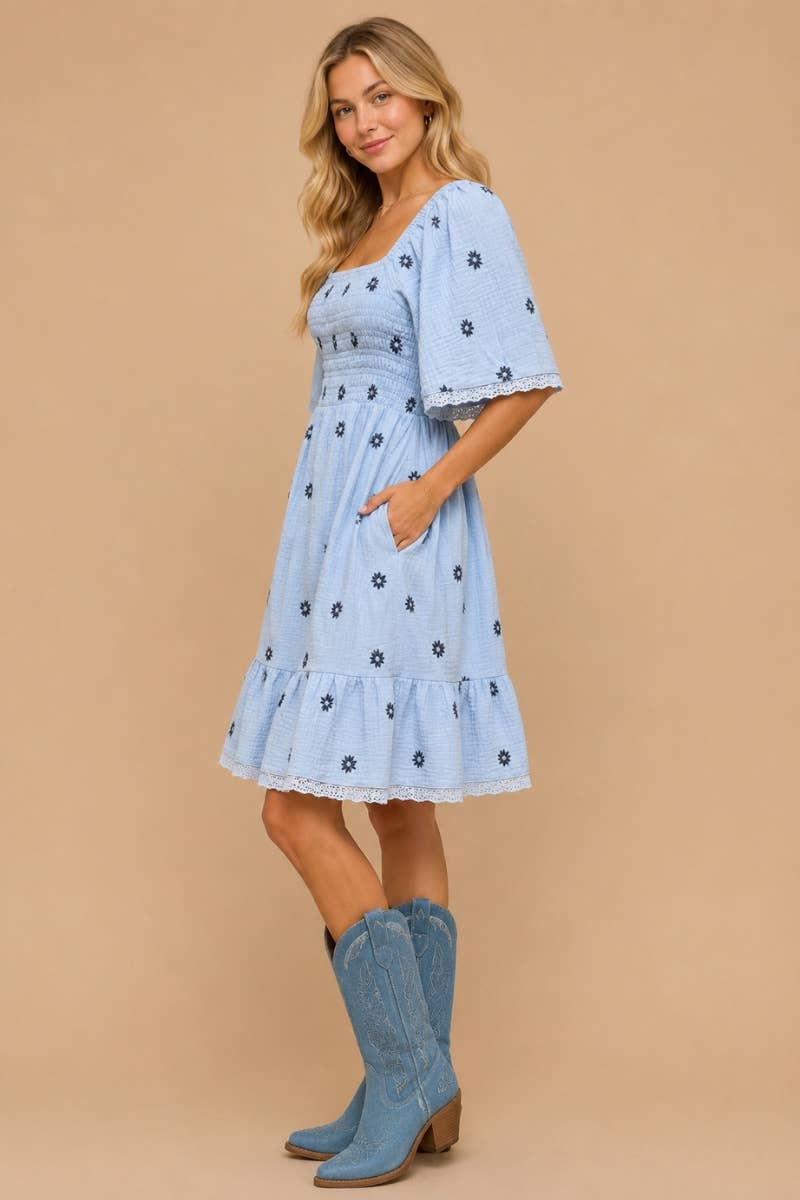 Gauze  Embroidered Dress