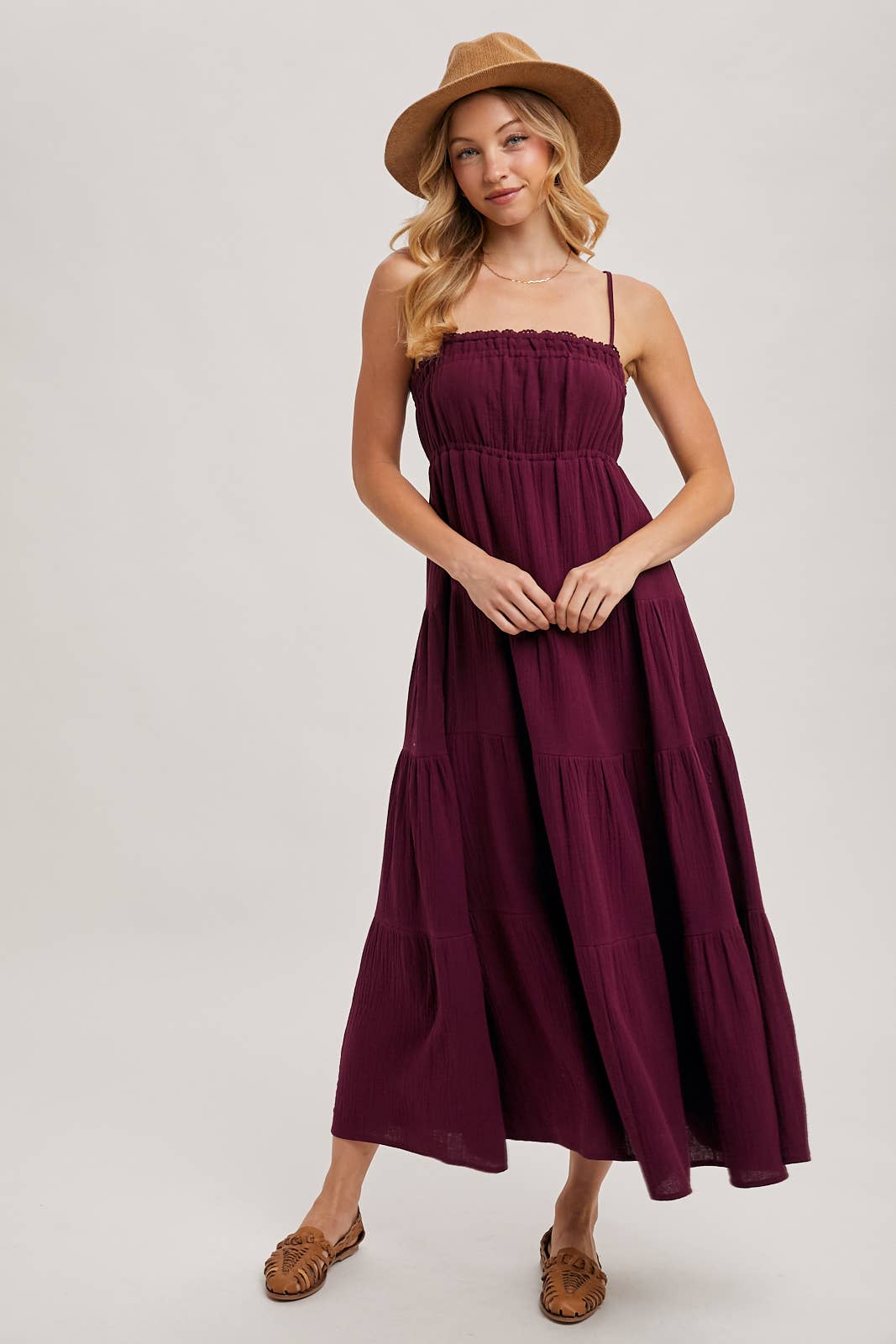 SMOCKED RUFFLE TRIM TIERED MAXI SUNDRES