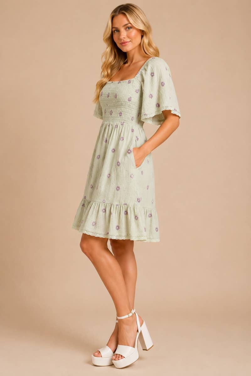 Gauze  Embroidered Dress