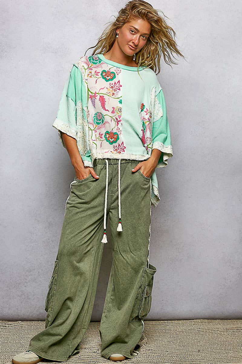 Round Neck Double Gauze Floral Woven Top