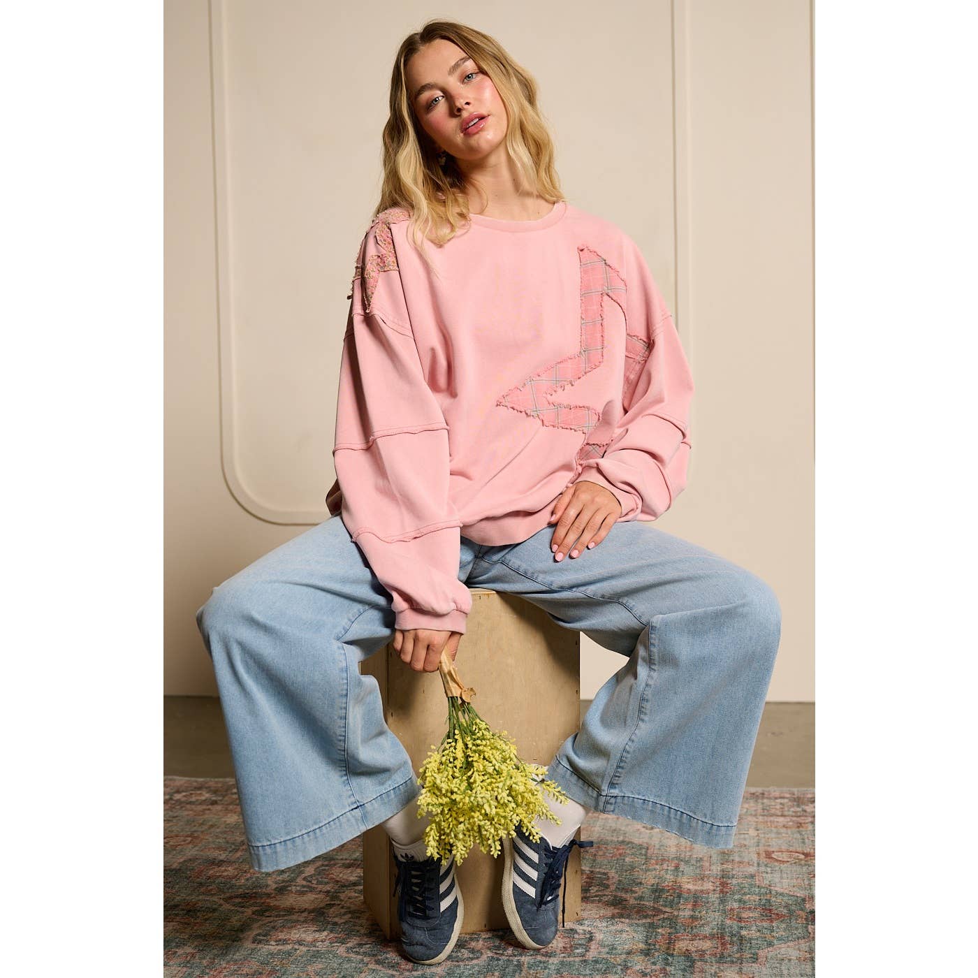 mittoshop - STAR PATCHWORK MINERAL WASH LONG SLEEVE SWEATSHIRT