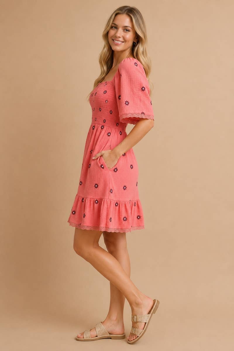 Gauze  Embroidered Dress