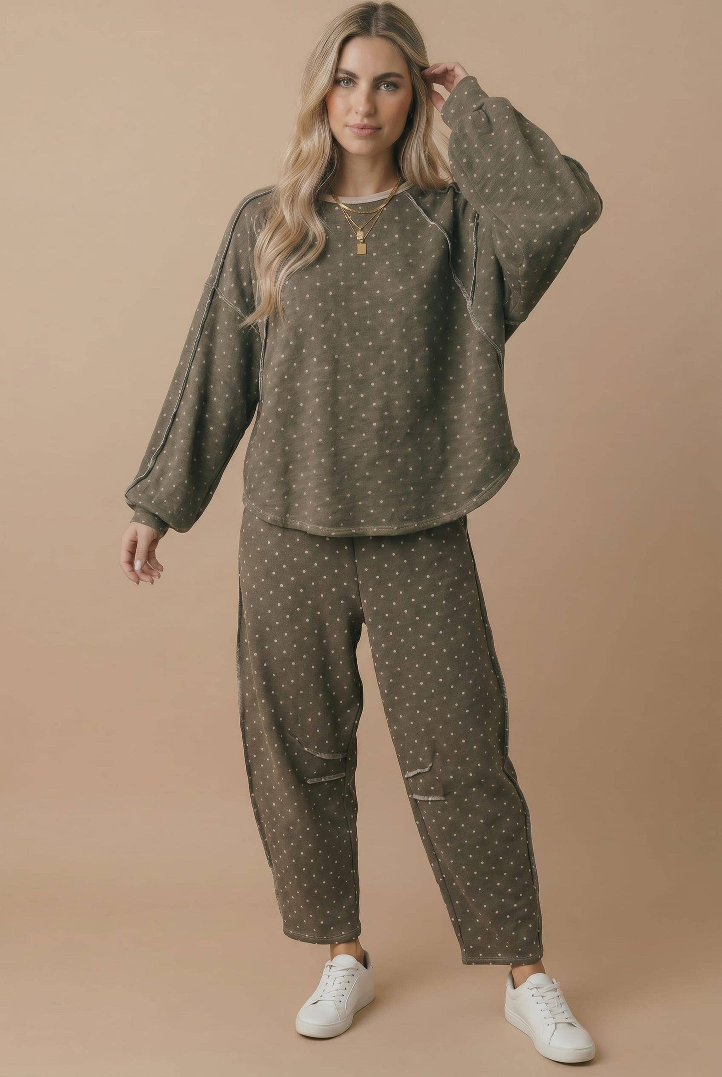 Haptics - Elastic Waist Polka Dot Barrel Pants