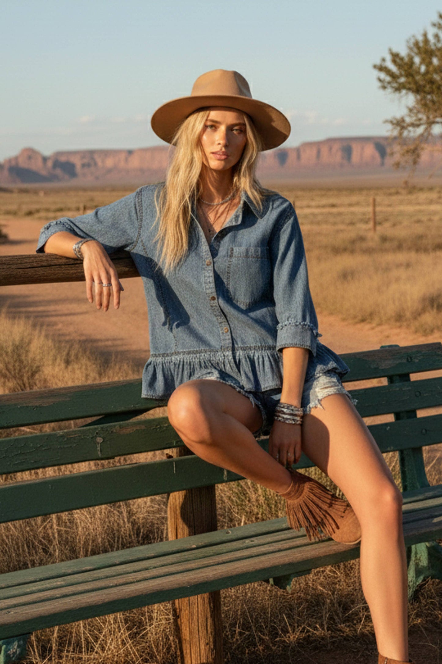 Mineral Washed Tencel Ruffle Hem Shirt