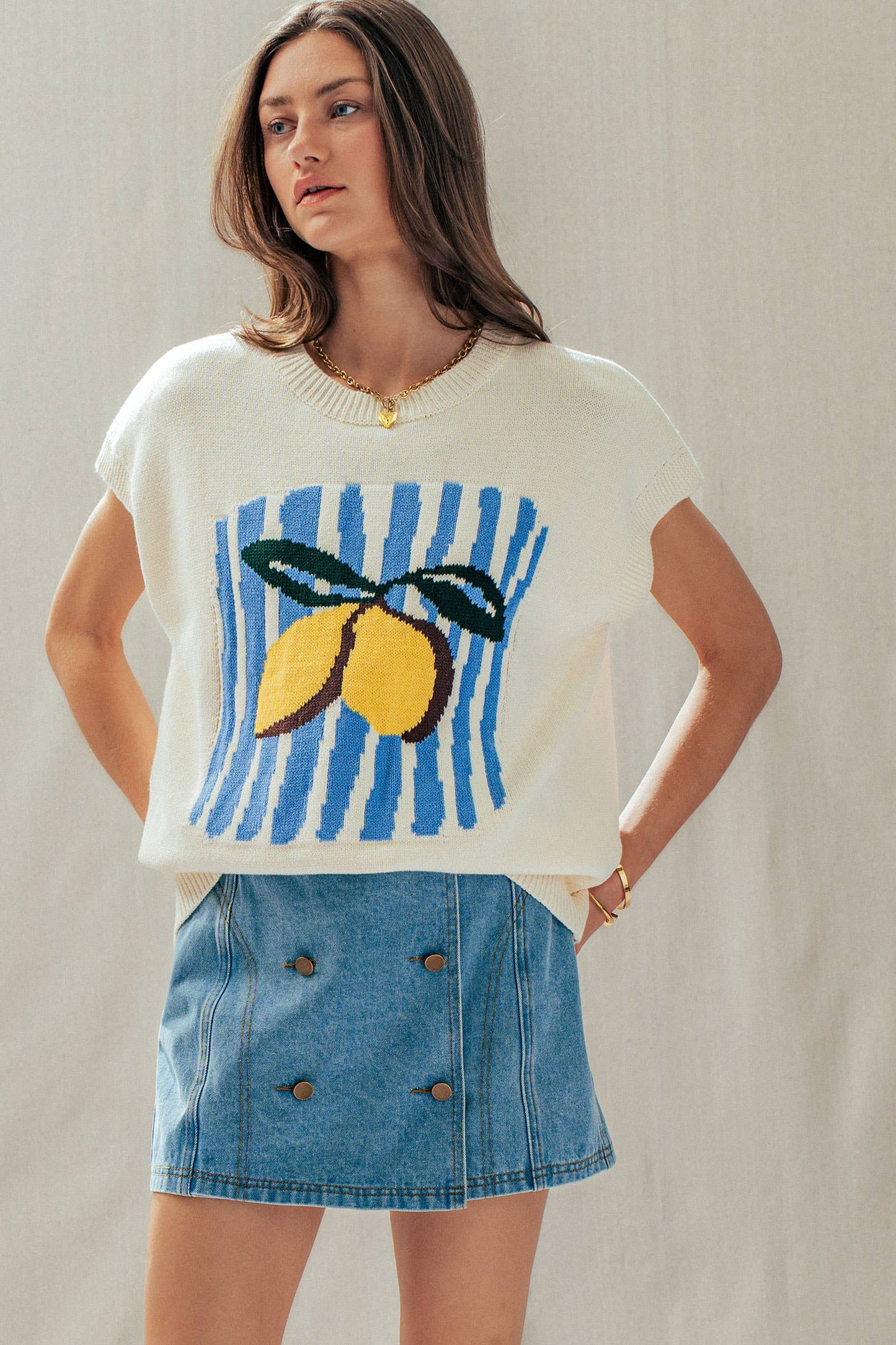 Urban Daizy - Lemon Graphic Knit Vest Citrus Print