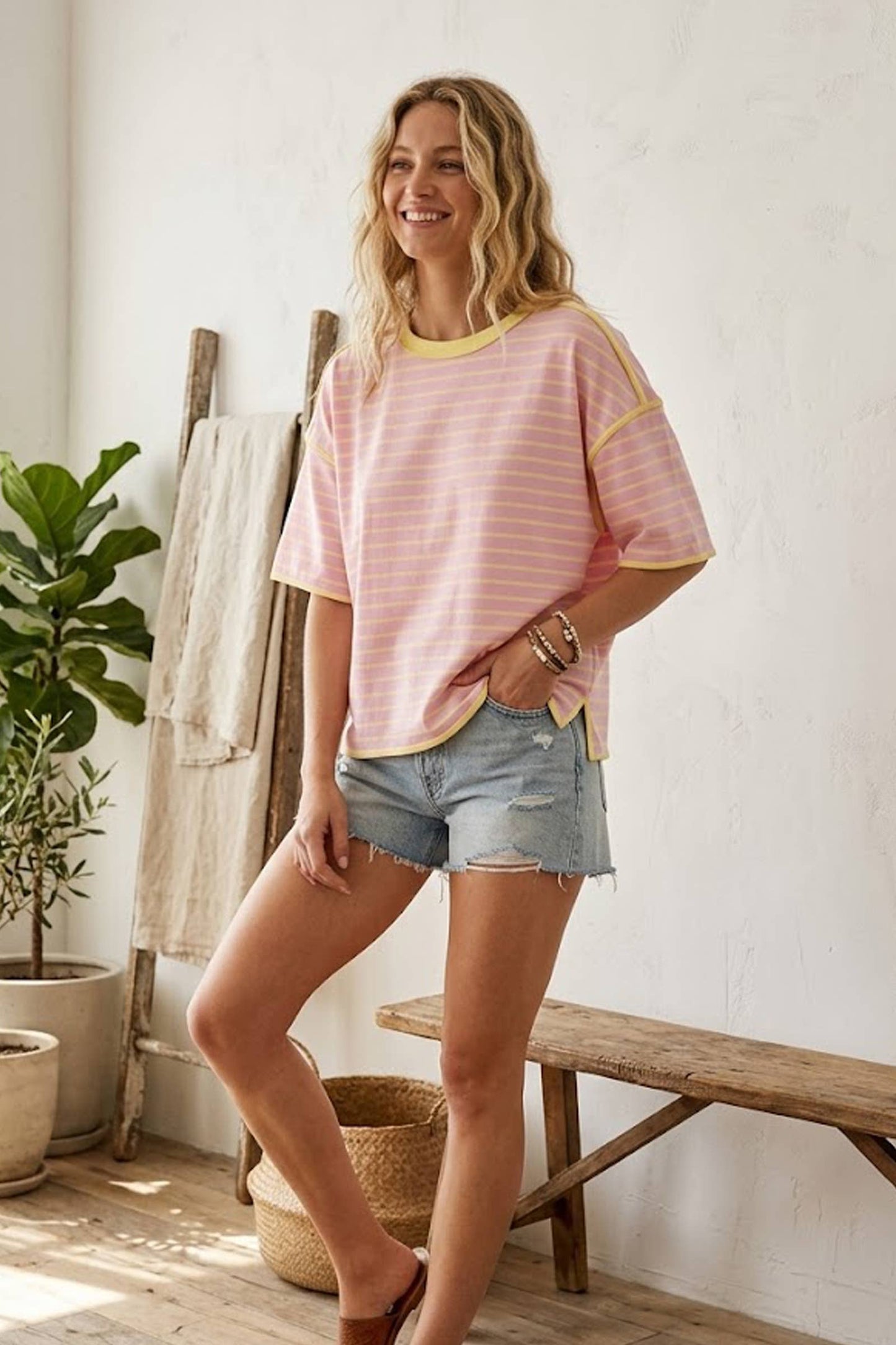 Mint/Blue stripe tee  S&S