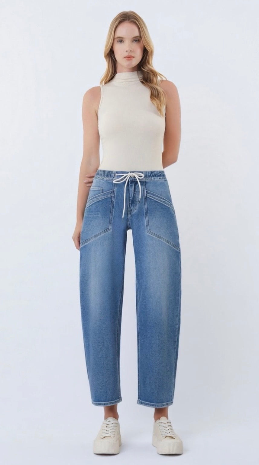 High rise barrel jean